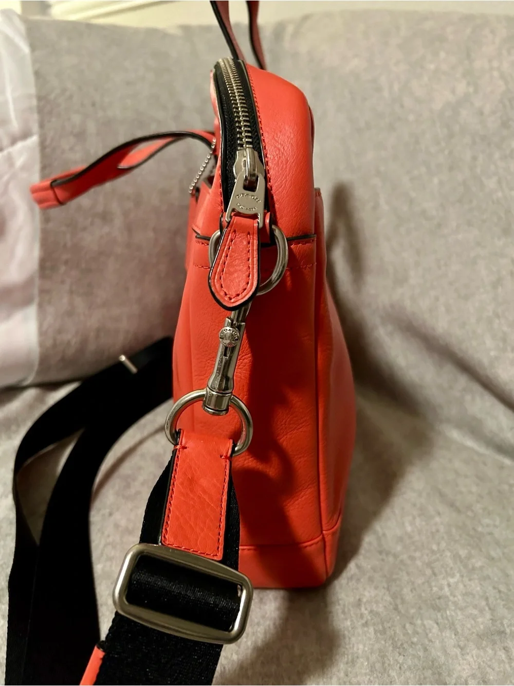 Coach Men or Women's Bold Salmon Leather Laptop Briefcase with Black Strap